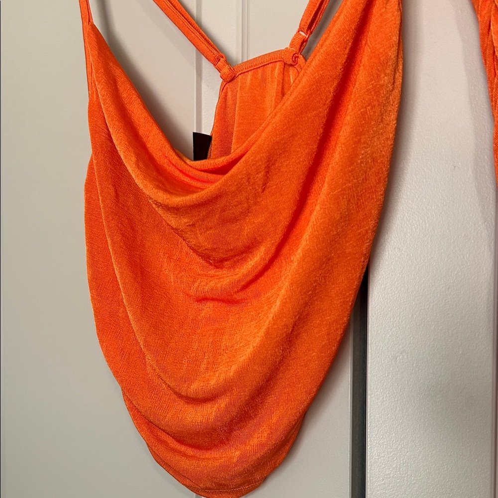 Shein Vibrant Orange Ruched Crop Top & Skirt 2 Piece Set - Picture 7 of 8
